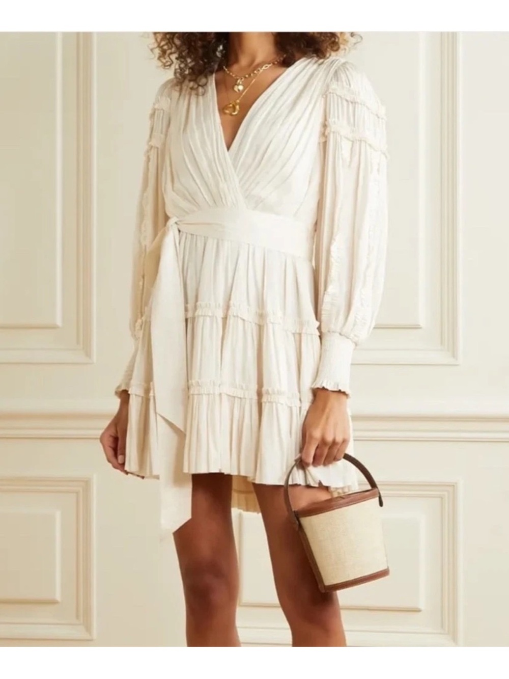 Ulla Johnson Cream Draped V-Neck Dress